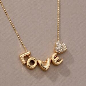 Gold Love Necklace with Crystal Heart Accent